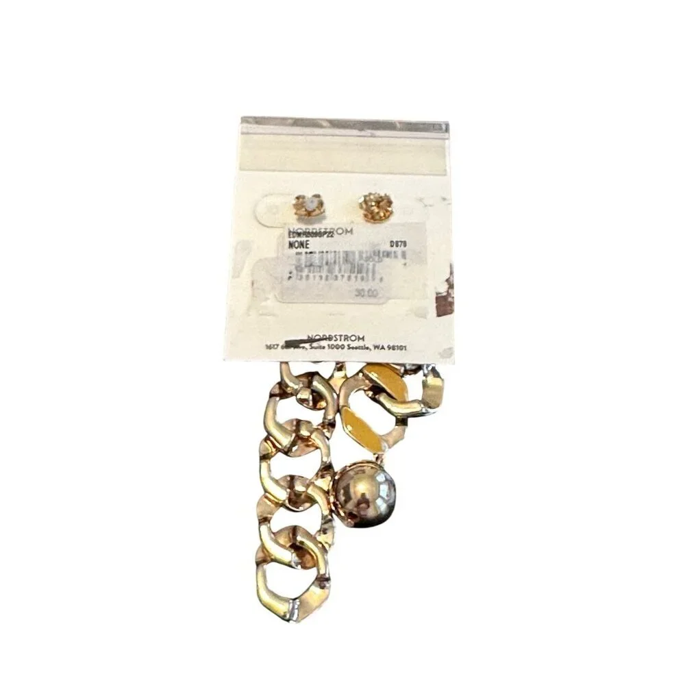 Open Edit Gold Chain Link Drop Style Asymmetrical Earrings Silver Ball Accent